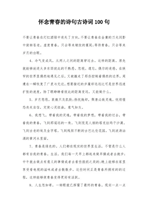 怀念青春的诗句古诗词100句