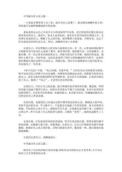 中考满分作文范文：认清自己