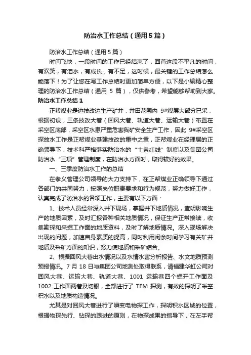 防治水工作总结（通用5篇）