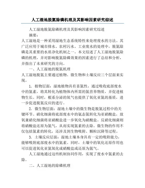 人工湿地脱氮除磷机理及其影响因素研究综述