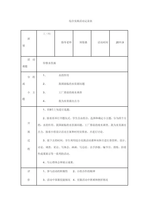 小学综合实践活动记录表
