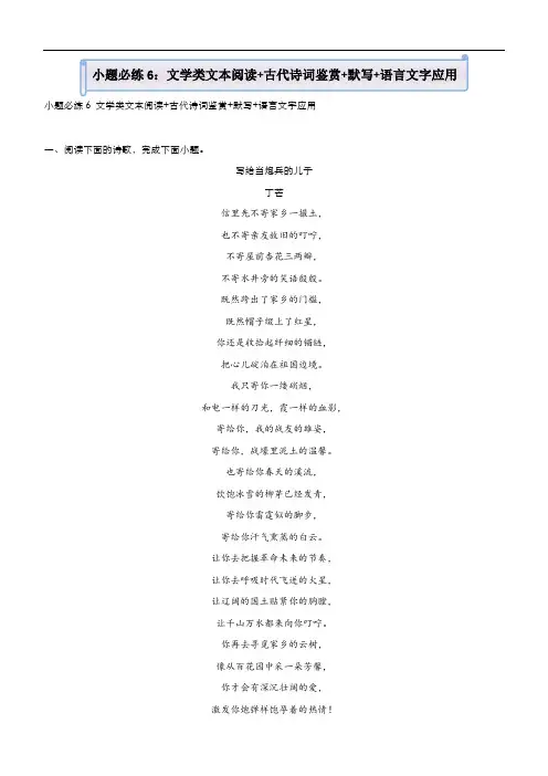 新高考语文  2021届小题必练6 文学类文本阅读+古代诗词鉴赏+默写+语言文字应用 教师版