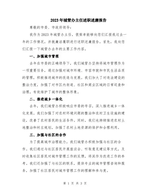 2023年城管办主任述职述廉报告
