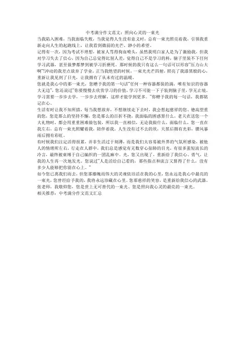 中考满分作文范文：照向心灵的一束光