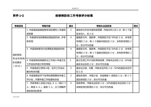 结核病防治工作考核评分标准