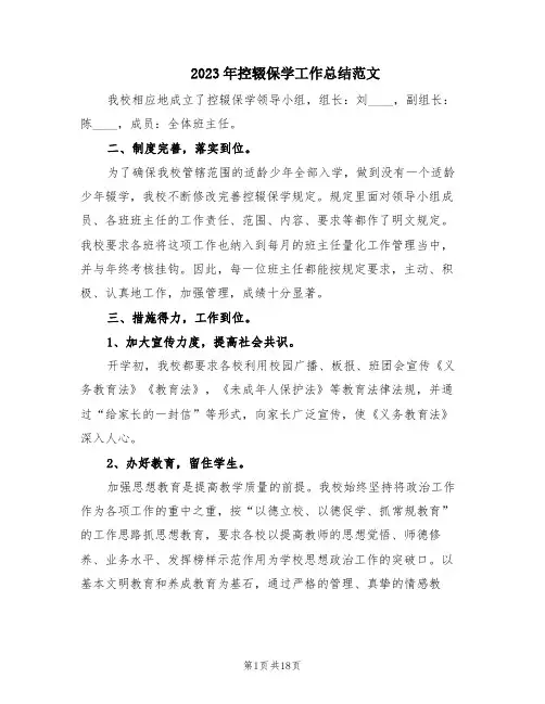 2023年控辍保学工作总结范文(6篇)