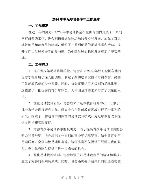 2024年中足球协会学年工作总结