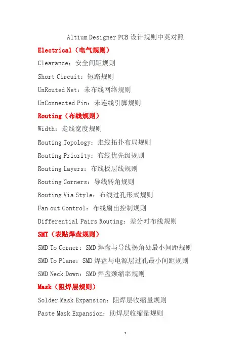 AD规则中英文对照
