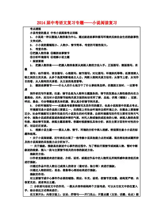 2014届中考语文复习专题----小说阅读复习