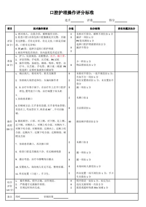 口腔护理操作评分标准