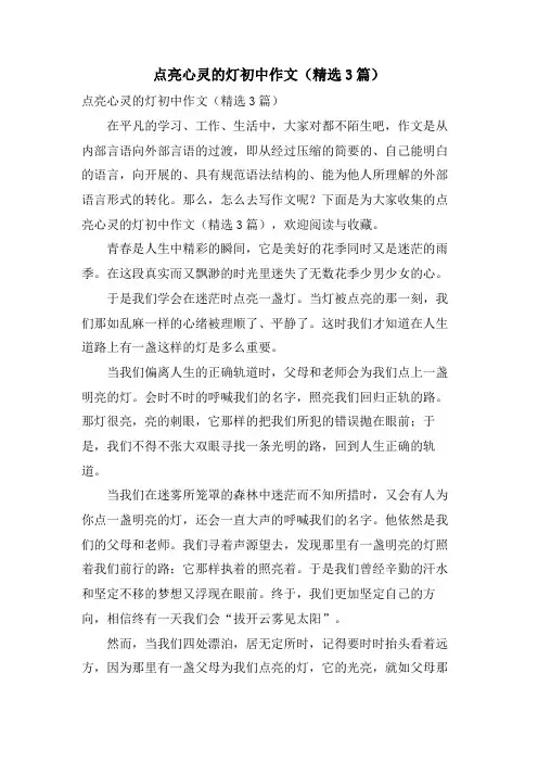 点亮心灵的灯初中作文(3篇)