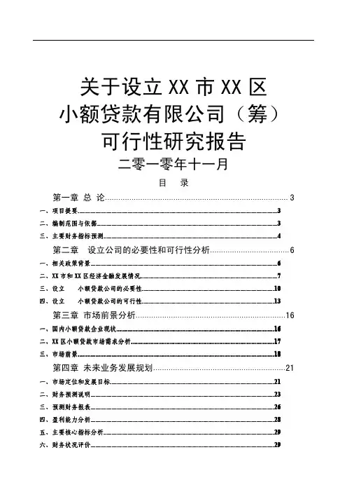关于设立某小额贷款有限公司可行性研究报告