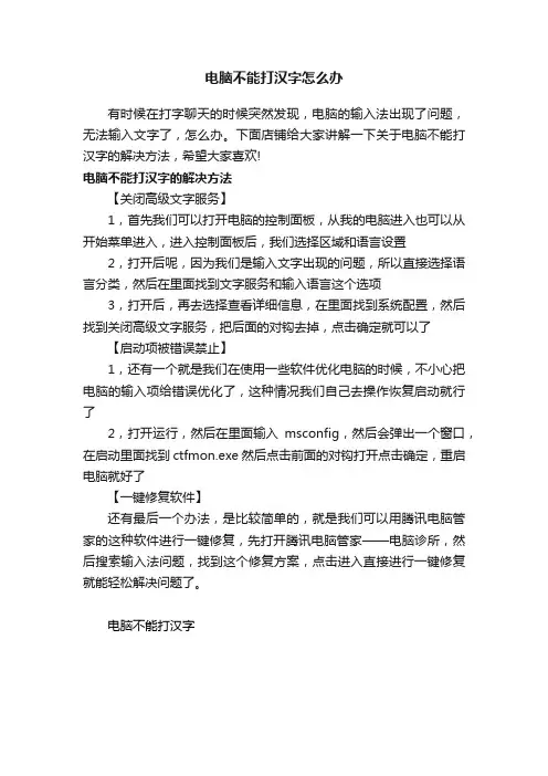 电脑不能打汉字怎么办
