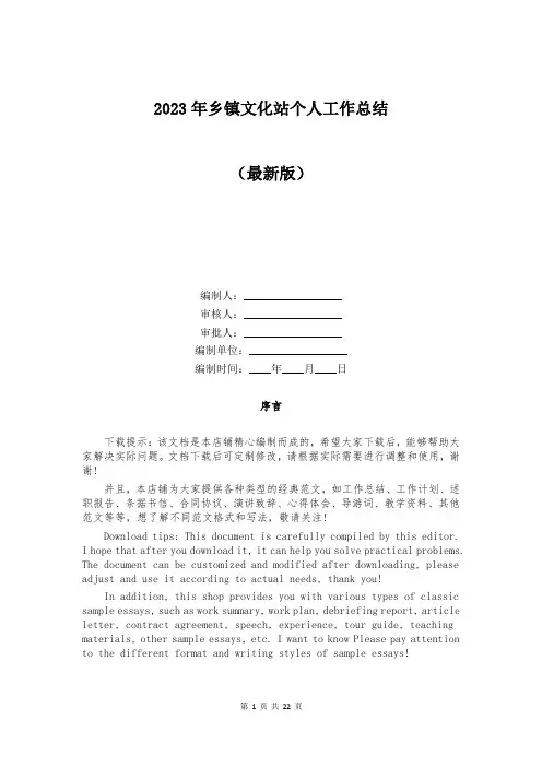 2023年乡镇文化站个人工作总结