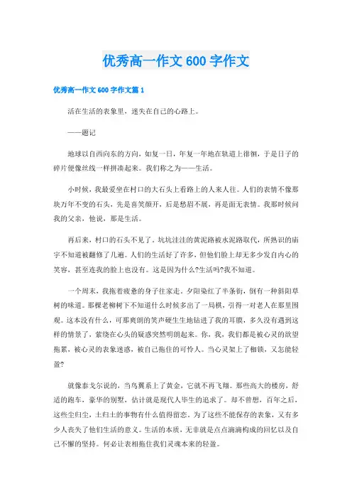 优秀高一作文600字作文