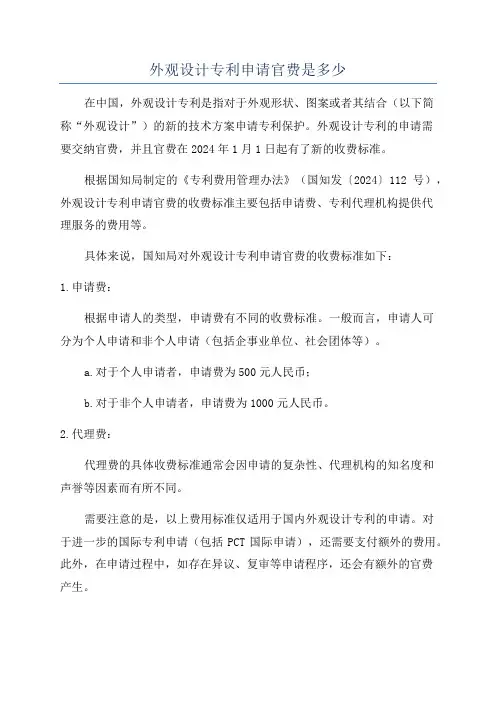 外观设计专利申请官费是多少