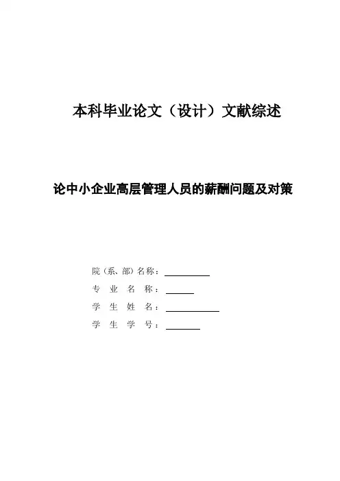 论中小企业高层管理人员薪酬问题文献综述