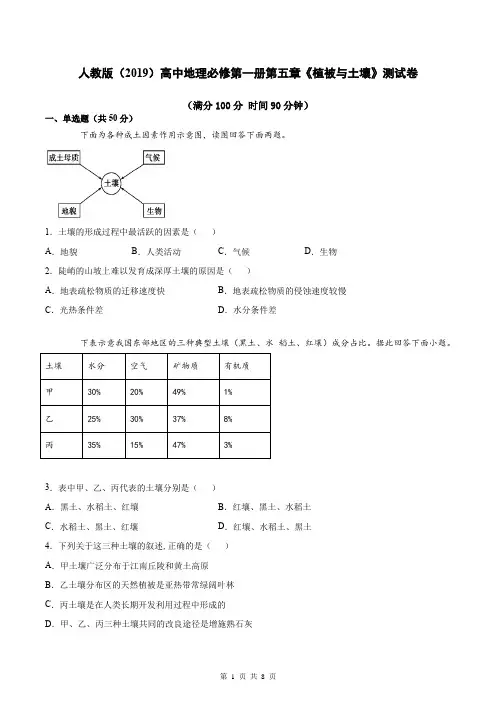 人教版(2019)高中地理必修第一册第五章《植被与土壤》测试卷(Word版,含答案)