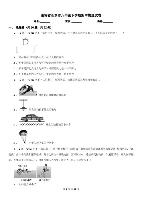 湖南省长沙市八年级下学期期中物理试卷 