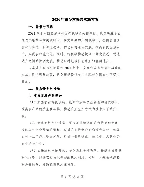 2024年镇乡村振兴实施方案