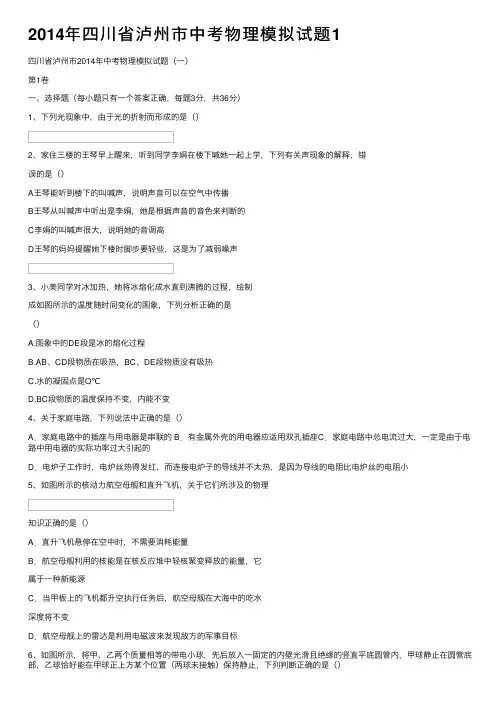 2014年四川省泸州市中考物理模拟试题1