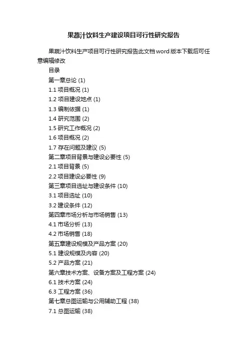 果蔬汁饮料生产建设项目可行性研究报告