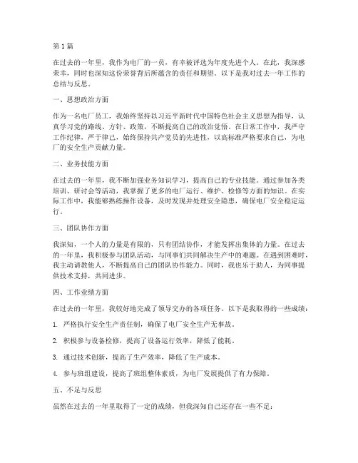 电厂年度先进个人总结(3篇)