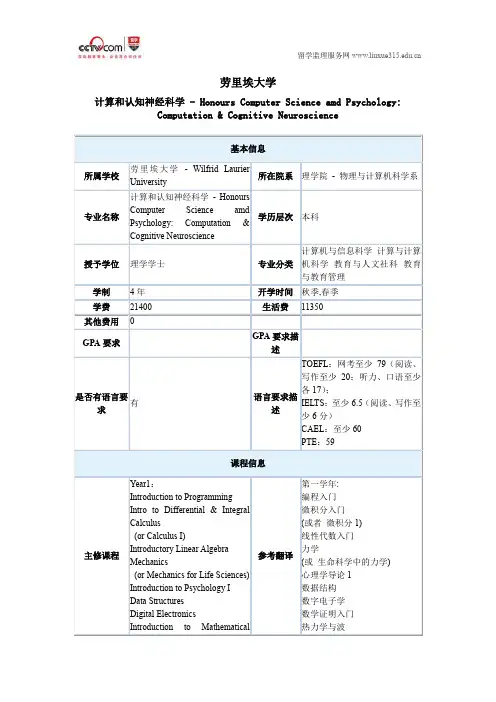 劳里埃大学计算和认知神经科学本科