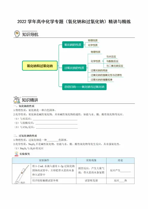 2022学年高中化学专题(氧化钠和过氧化钠)精讲与精练(附答案)