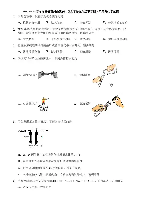 2022-2023学年江苏省泰州市民兴中英文学校九年级下学期3月月考化学试题