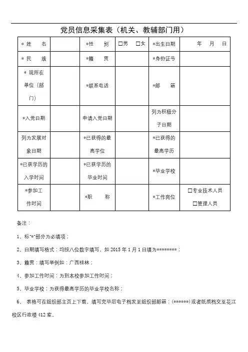 党员信息采集表(机关、教辅部门用)【模板】