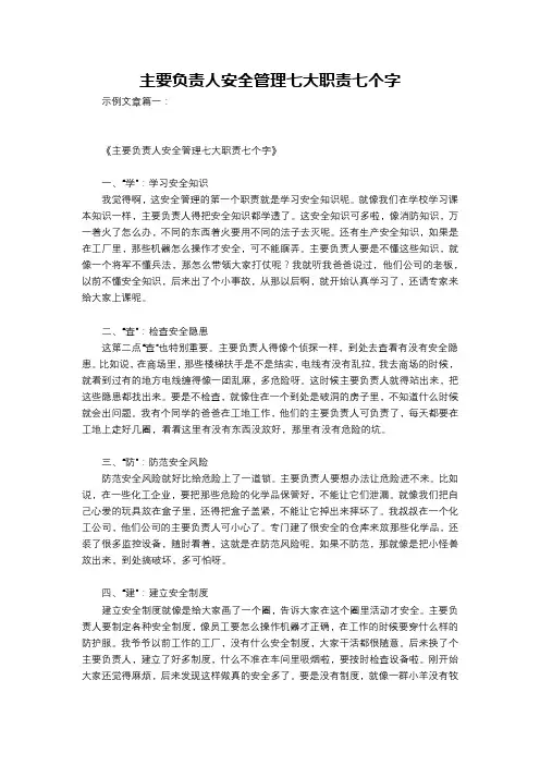 主要负责人安全管理七大职责七个字