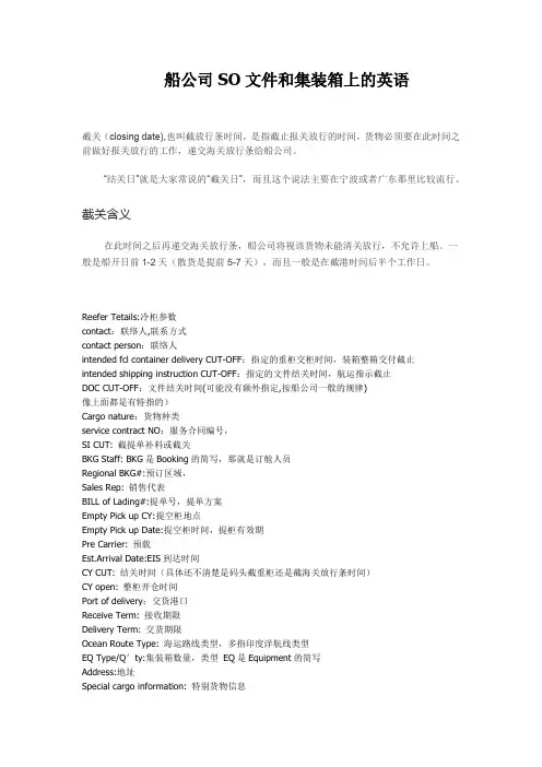 船公司SO文件和集装箱上的英语