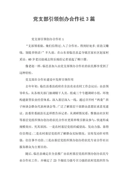 党支部引领创办合作社3篇