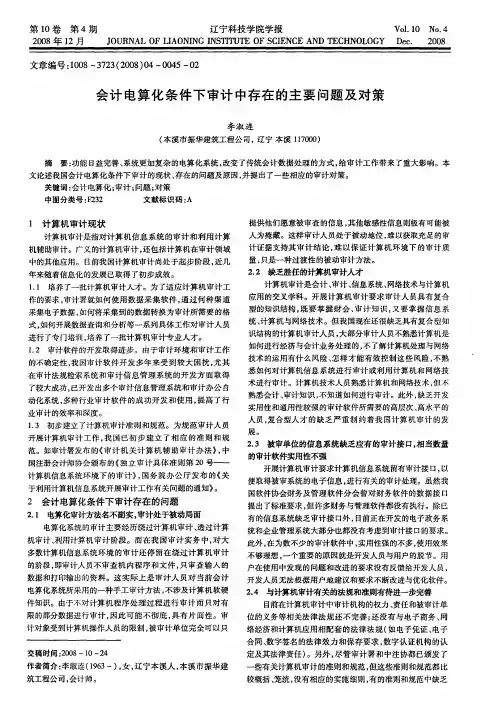 会计电算化条件下审计中存在的主要问题及对策