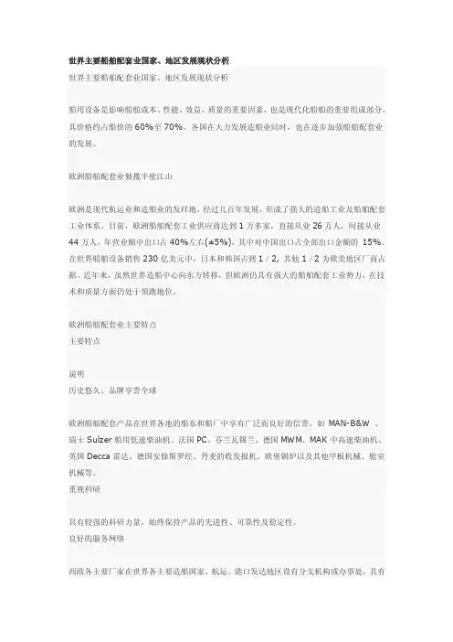 世界主要船舶配套业国家主要特点