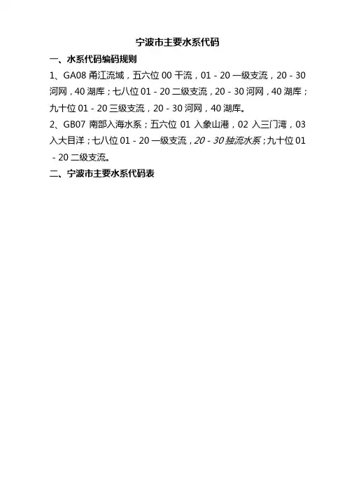 宁波主要水系代码