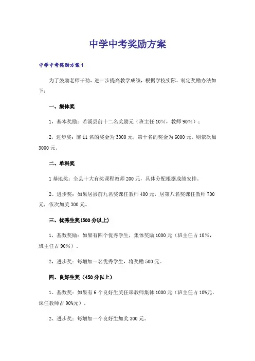 中学中考奖励方案
