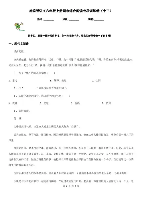 部编版语文六年级上册期末综合阅读专项训练卷(十三)