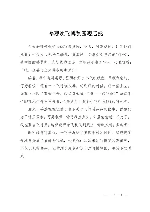 参观沈飞博览园观后感