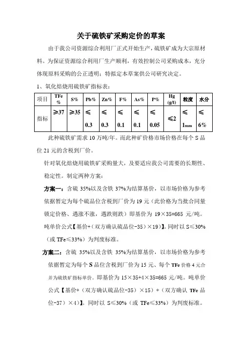 硫铁矿采购定价草案11