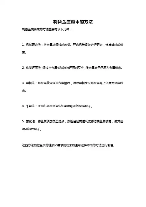 制备金属粉末的方法