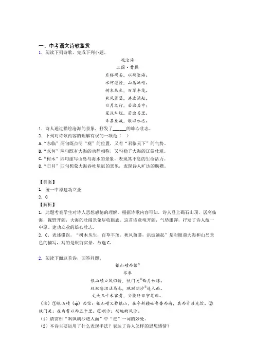 2020-2021中考语文复习《诗歌鉴赏》专项综合练习附答案解析
