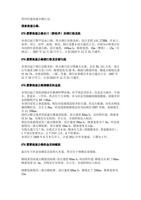 贵州在建高速公路汇总