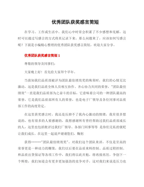 团队获奖感言简短