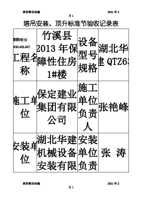 塔吊顶升加节验收记录表之欧阳学文创编