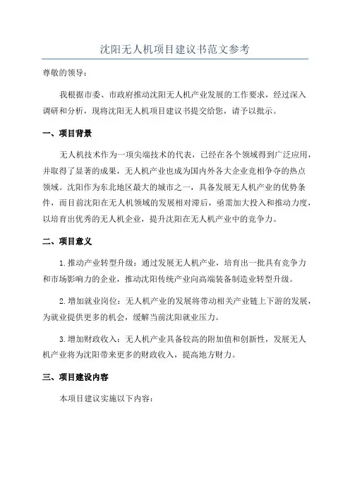 沈阳无人机项目建议书范文参考