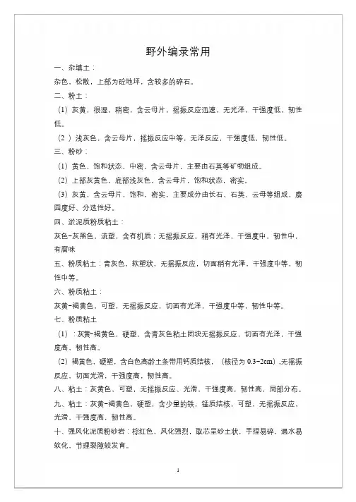 野外编录土的鉴别方法与描述