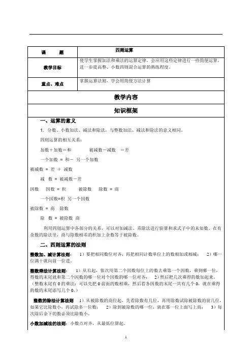 六年级总复习——四则运算