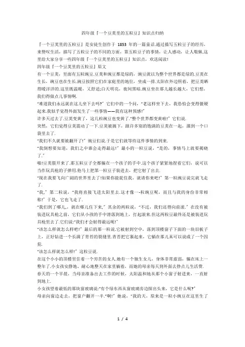 四年级《一个豆荚里的五粒豆》知识点归纳